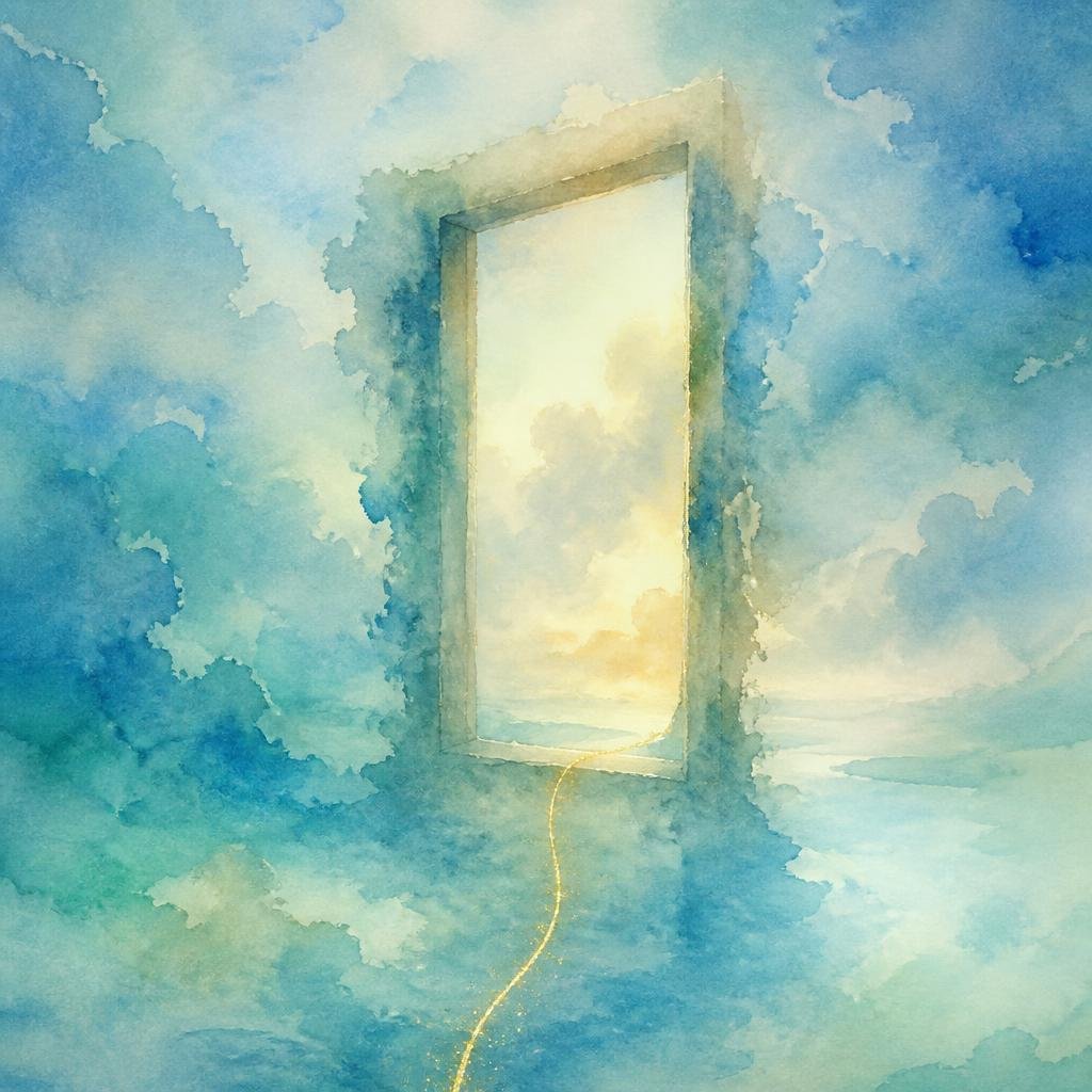 Watercolor artwork inspired by a dream of a garden above the clouds